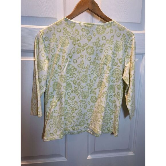 Talbots Shirt Womens Medium Petite White Green Paisley Print 3/4 Sleeve - Picture 2 of 5